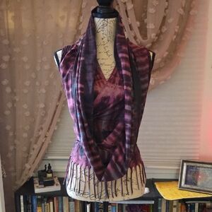 Purple Tie-Dye Fringe Cowl Top